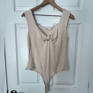 Elodie‎ Bodysuit Beige Ribbed, Knot Detail, Sleeveless, Size XL NWT